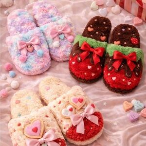 Colorful Fuzzy Slippers with Bows